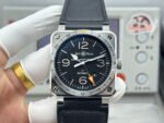BRF Factory Bell Ross BR 03-93 GMT 42mm Steel Leather Strap Black Dial