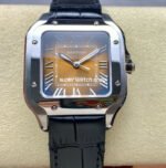 BV Factory Cartier Santos WSSA0065 35.1mm Steel Leather Strap Roman Numerals Orange Dial