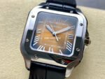 BV Factory Cartier Santos WSSA0065 35.1mm Steel Leather Strap Roman Numerals Orange Dial - Image 3