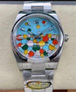 Clean Factory Rolex Oyster Perpetual 124300-0008 41mm Full 904L Bubbles Fringed Blue Dial