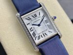 F1 Factory Cartier Tank Louis Cartier W4TA0017 25.5mm Diamond Bezel Steel Leather Strap Roman Numerals Silver Dial - Image 2