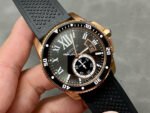 F5 Factory Cartier Calibre de Cartier Diver W7100052 42mm Rose Gold Rubber Strap Roman Numerals Black Dial - Image 2
