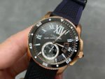 F5 Factory Cartier Calibre de Cartier Diver W7100052 42mm Rose Gold Rubber Strap Roman Numerals Black Dial - Image 3