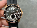 F5 Factory Cartier Calibre de Cartier Diver W7100052 42mm Rose Gold Rubber Strap Roman Numerals Black Dial