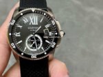 F5 Factory Cartier Calibre de Cartier Diver W7100056 42mm Steel Rubber Strap Roman Numerals Black Dial