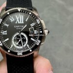 F5 Factory Cartier Calibre de Cartier Diver W7100056 42mm Steel Rubber Strap Roman Numerals Black Dial