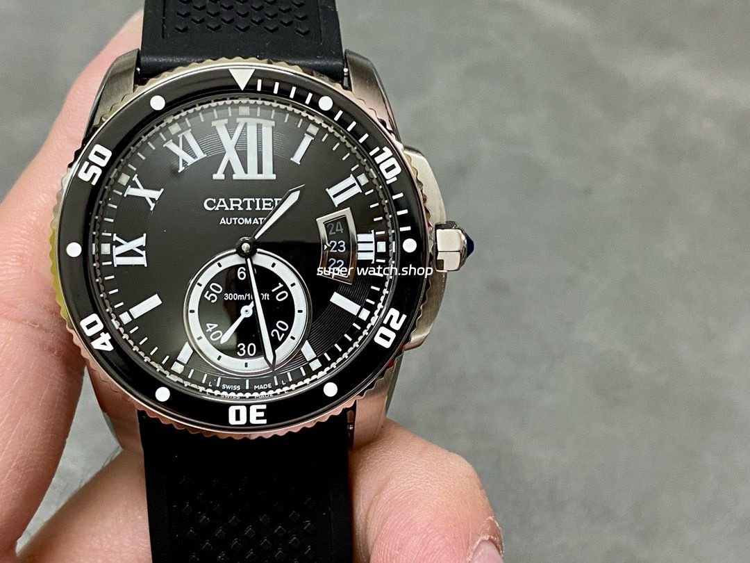 F5-Factory-Cartier-Calibre-de-Cartier-Diver-W7100056-42mm-Steel-Rubber-Strap-Roman-Numerals-Black-Dial-3.jpg F5 Factory Cartier Calibre de Cartier Diver W7100056 42mm Steel Rubber Strap Roman Numerals Black Dial - Image 1