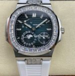 GR Factory Patek Philippe Nautilus 5712G 40mm Diamond Bezel Steel Leather Strap Blue Dial