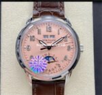 GR Factory Patek Philippe Perpetual Calendar 5320G-011 40mm White Gold Leather Strap Arabic Numerals Pink Dial