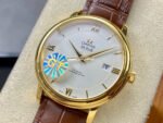 GT Factory Omega De Ville Prestige 424.53.40.20.02.002 39.5mm Gold Leather Strap Gold Roman Number Silver Dial - Image 3