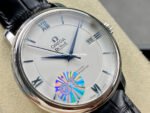 GT Factory Omega De Ville Prestige 424.53.40.20.04.001 39.5mm Steel Leather Strap Blue Roman Number Silver Dial - Image 2
