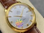 GT Factory Omega De Ville Prestige 424.53.40.20.52.001 39.5mm Gold Leather Strap Gold Roman Number Silver Dial - Image 2