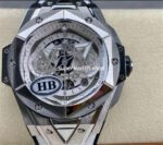 HB Factory Hublot Big Bang Sang Bleu 418.NX.2001.RX.MXM20 45mm Titanium White Rubber Strap Skeletonized White Dial