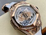 HB Factory Hublot Big Bang Sang Bleu 418.OX.2001.RX.1604.MXM20 45mm Rose Gold Diamond White Rubber Strap Skeletonized White Dial - Image 2