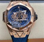 HB Factory Hublot Big Bang Sang Bleu 418.OX.5108.RX.MXM20 45mm Rose Gold Blue Rubber Strap Skeletonized Blue Dial