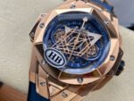 HB Factory Hublot Big Bang Sang Bleu 418.OX.5108.RX.MXM20 45mm Rose Gold Blue Rubber Strap Skeletonized Blue Dial - Image 3