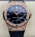 HB Factory Hublot Classic Fusion 550.OS.1800.RX.1604.ORL19 40mm Diamond Rose Gold Black Rubber Strap Black Dial
