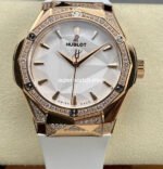 HB Factory Hublot Classic Fusion 550.OS.2200.RW.1804.ORL20 40mm Diamond Rose Gold White Rubber Strap White Dial