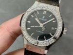 HB Factory Hublot Classic Fusion 565.NX.1470.RX.1204 38mm Diamond Bezel Steel Leather Strap Black Dial - Image 3