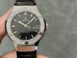 HB Factory Hublot Classic Fusion 565.NX.1470.RX.1204 38mm Diamond Bezel Steel Leather Strap Black Dial
