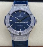 HB Factory Hublot Classic Fusion 565.NX.7170.LR 38mm Diamond Steel Leather Strap Blue Dial