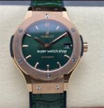 HB Factory Hublot Classic Fusion 565.OX.8980.RX 38mm Rose Gold Leather Strap Green Dial