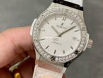 HB Factory Hublot Classic Fusion 582.NX.2610.RX.1204 38mm Diamond Bezel Steel Leather Strap White Dial - Image 3