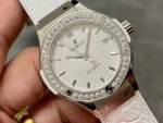 HB Factory Hublot Classic Fusion 582.NX.2610.RX.1204 38mm Diamond Bezel Steel Leather Strap White Dial - Image 2