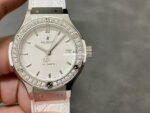 HB Factory Hublot Classic Fusion 582.NX.2610.RX.1204 38mm Diamond Bezel Steel Leather Strap White Dial