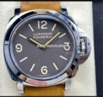 HW Factory Panerai Luminor Base PAM 00390 44mm Steel Leather Strap Arabic Numerals Brown Dial