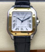 J12 Factory Cartier Santos W2SA0016 35.1mm Leather Strap Roman Numerals Silver Dial