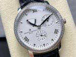 KM Factory Vacheron Constantin Patrimony 47200/000G-9019 Leather Strap White Gold Diamond Bezel White Dial - Image 2