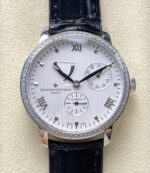 KM Factory Vacheron Constantin Patrimony 47200/000G-9019 Leather Strap White Gold Diamond Bezel White Dial