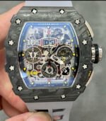 KV Factory Richard Mille RM011-03 44.5mm Carbon Fiber Grey Rubber Strap Arabic Numerals Skeletonized Dial