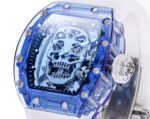 MS Factory Richard Mille RM052 44mm Blue Sapphire Crystal Emulsion Rubber Strap Skeletonized Skull Black Dial - Image 4