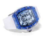 MS Factory Richard Mille RM052 44mm Blue Sapphire Crystal Emulsion Rubber Strap Skeletonized Skull Black Dial - Image 5