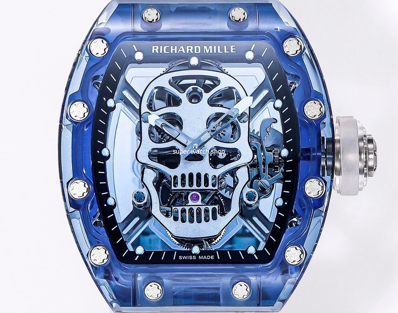 MS-Factory-Richard-Mille-RM052-44mm-Blue-Sapphire-Crystal-Emulsion-Rubber-Strap-Skeletonize-7.jpg MS Factory Richard Mille RM052 44mm Blue Sapphire Crystal Emulsion Rubber Strap Skeletonized Skull Black Dial - Image 1