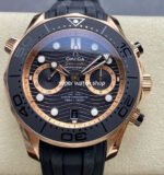 N1 Factory Omega Seamaster Diver 300M Co-Axial Chronometer Chronograph 210.62.44.51.01.001 44mm Rose Gold Black Rubber Strap Black Dial