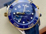 N1 Factory Omega Seamaster Diver 300M Co-Axial Chronometer Chronograph 210.22.42.20.03.001 44mm Gold&Steel Blue Rubber Strap Blue Dial - Image 2