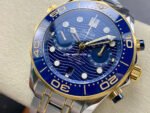N1 Factory Omega Seamaster Diver 300M Co-Axial Chronometer Chronograph 210.20.44.51.03.001 44mm Full Steel&Gold Strap Blue Dial - Image 3