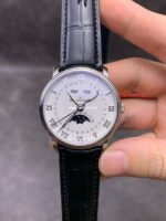 OM Factory Blancpain Villeret Quantième Complet 6654-1127-55B 40mm Steel Leather Strap Roman Numerals White Dial