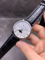 OM Factory Blancpain Villeret Quantième Complet 6654-1127-55B 40mm Steel Leather Strap Roman Numerals White Dial - Image 3