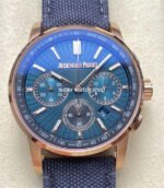 OMF Factory Audemars Piguet Code 11.59 26393OR.OO.A348KB.01 41mm Rose Gold Canvas Strap Lines Blue Dial