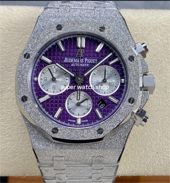 OMF-Factory-Frosted-Audemars-Piguet-Royal-Oak-Chronograph-26240BCGG1.jpg OMF Factory Frosted Audemars Piguet Royal Oak Chronograph 26240BC.GG.1224BC.01 41mm Full Frosted White Gold Purple Dial - Image 1