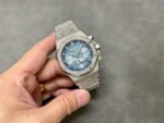 OMF Factory Frosted Audemars Piguet Royal Oak Chronograph 26240BC.GG.1324BC.02 41mm Full Frosted White Gold Blue Dial - Image 4