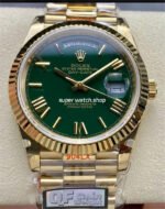 QF Factory Counterweight Rolex Day-Date 228238-0069 40mm Full Yellow Gold Roman Number Green Dial