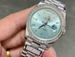 QF Factory Counterweight Rolex Day-Date 228396TBR-0002 40mm Full Platinum Baguette Diamond Blue Dial - Image 3