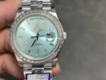 QF Factory Counterweight Rolex Day-Date 228396TBR-0002 40mm Full Platinum Baguette Diamond Blue Dial