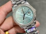 QF Factory Counterweight Rolex Day-Date 228396TBR-0002 40mm Full Platinum Baguette Diamond Blue Dial - Image 2