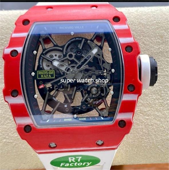 R7-Factory-Richard-Mille-RM35-02-44.5mm-Red-Carbon-Fiber-White-Rubber-Strap-Skeletonized-Dial-7.jpg R7 Factory Richard Mille RM35-02 44.5mm Red Carbon Fiber White Rubber Strap Skeletonized Dial - Image 1